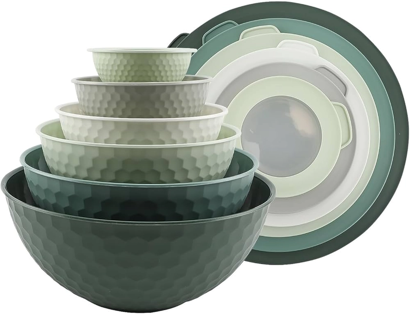 Amazon.com: COOK WITH COLOR Mixing Bowls with Lids - 12 Piece Plastic Nesting Bowls Set includes 6 Prep Bowls and 6 Lids, Non Slip Bottom and Embossed Design - Microwave Safe (Sage): Home & Kitchen