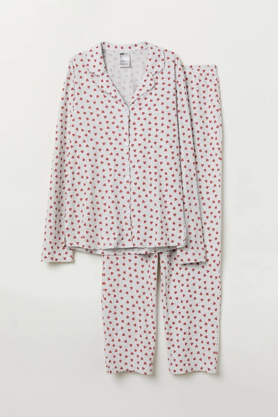Pyjama à motif - Gris clair chiné/cœurs - FEMME | H&M FR