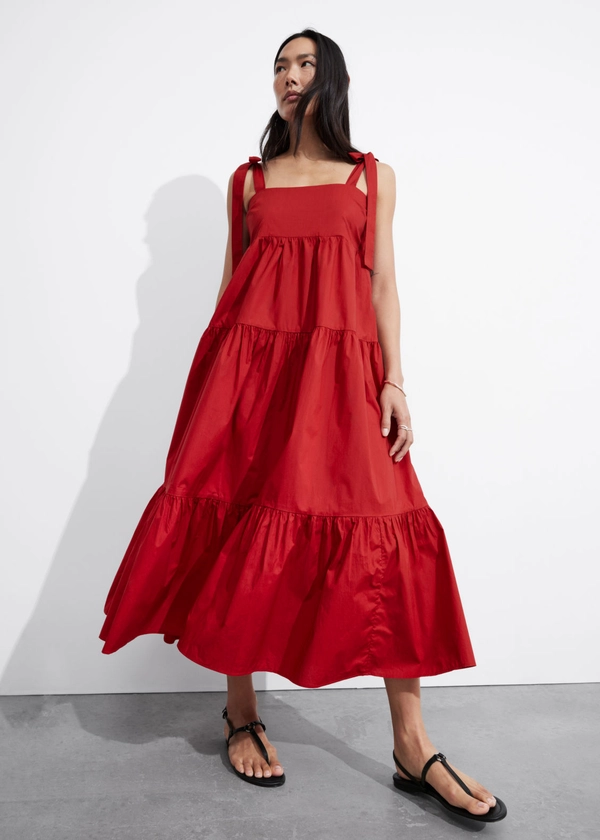 Robe midi à plusieurs niveaux avec liens à nouer