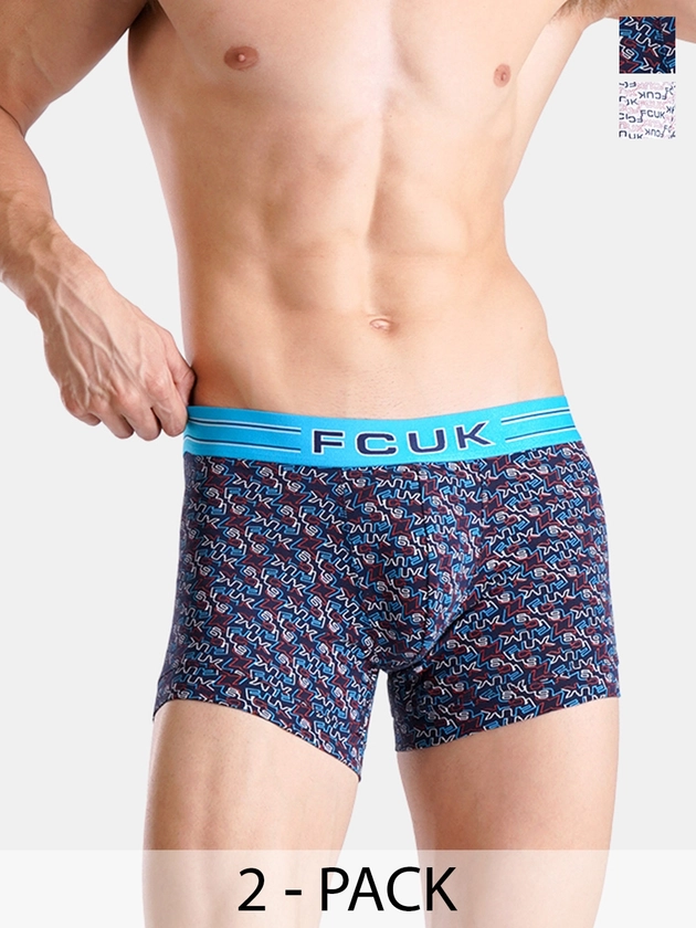 FCUK Pack Of 2 Printed Moisture Wicking Antimicrobial Cotton Trunks BRI-T-02-NVY-GRYAOP