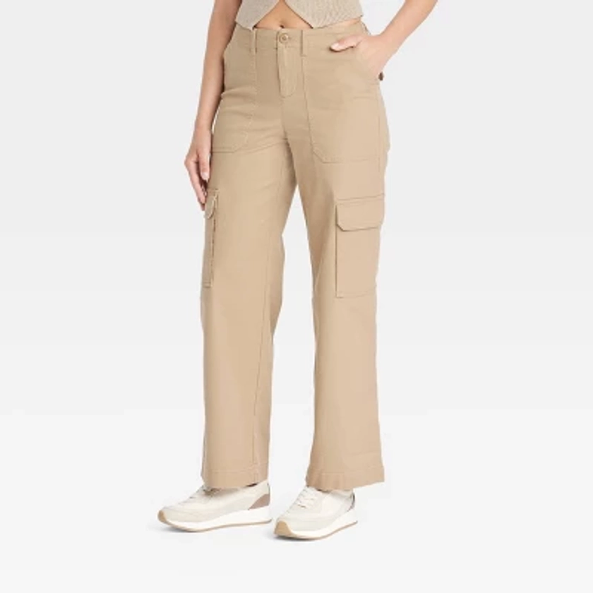 Women's Mid-Rise Straight Leg Utility Cargo Pants - Universal Thread™ Tan 14 Short