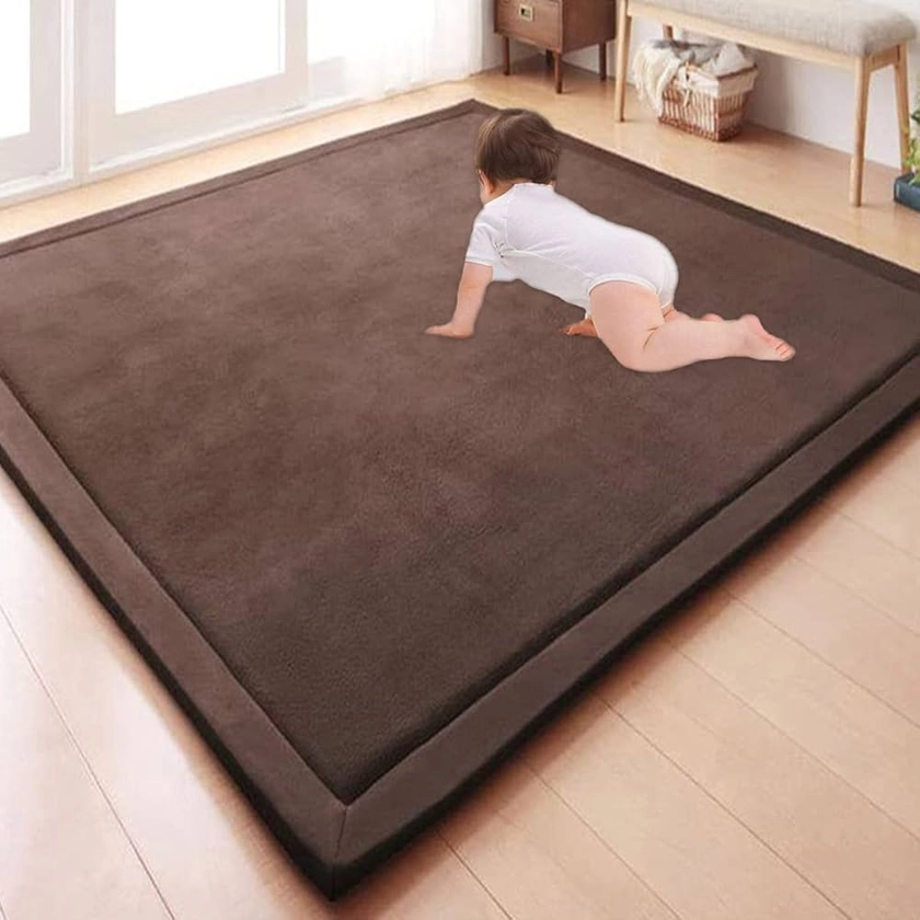 GGoty Grand tapis antidérapant en velours éponge épais pour jeux d’enfants, éveil des bébés, yoga, cuisine ou étude Marron 80 x 120 x 2 cm : Amazon.fr: Bébé et Puériculture