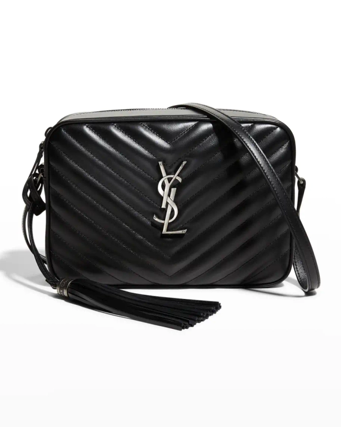 Lou Medium YSL Monogram Calfskin Camera Crossbody Bag - Aged Silver Hardware