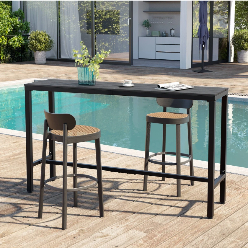 Pellebant Patio Outdoor Bar Table Rectangle Pub Table Dining Table