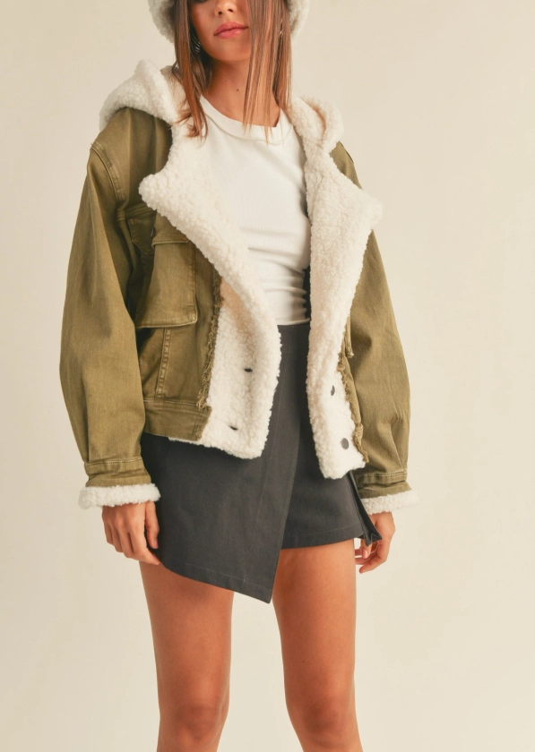 Cozy Sherpa Olive Denim Jacket