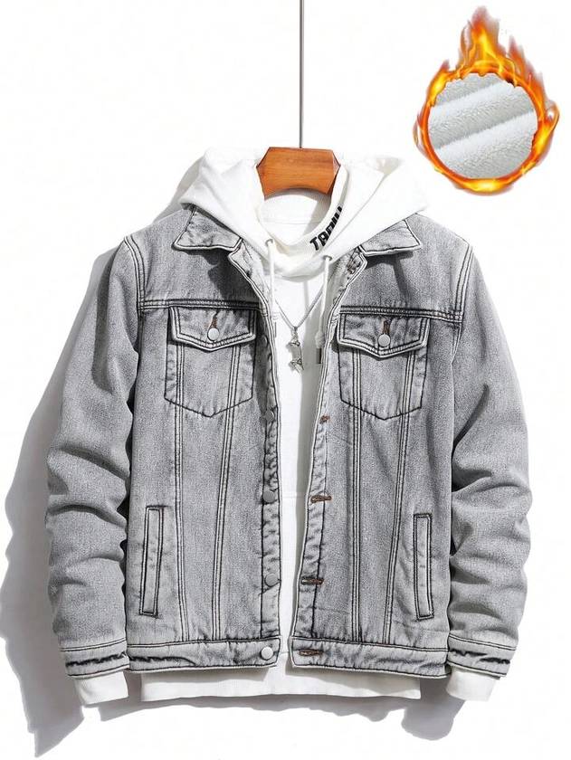 Manfinity Hypemode Men's Plus Size Flap Collar Pocket Denim Jacket