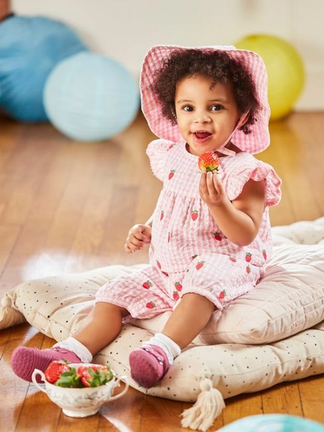 Buy Pink Gingham Strawberry Embroidered Pretty Sunsuit from the JoJo Maman Bébé UK online shop