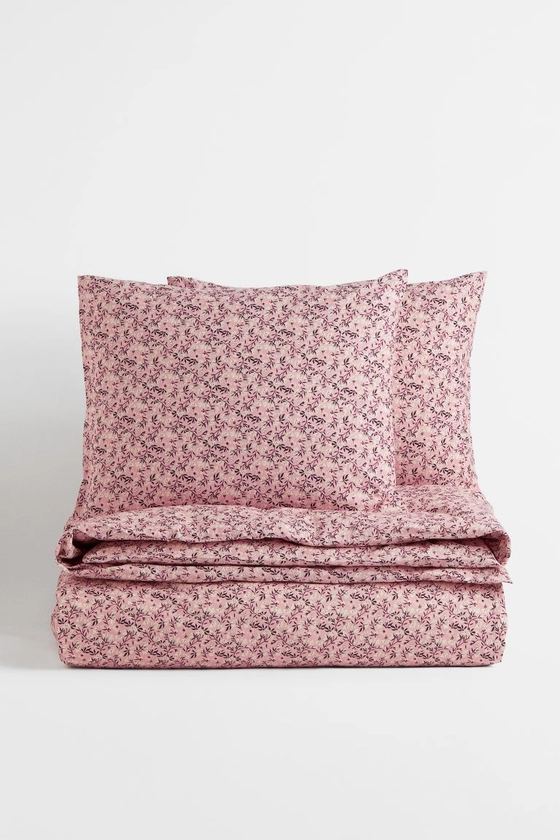 Cotton double duvet cover set - Rose/fleuri - Home All | H&M FR