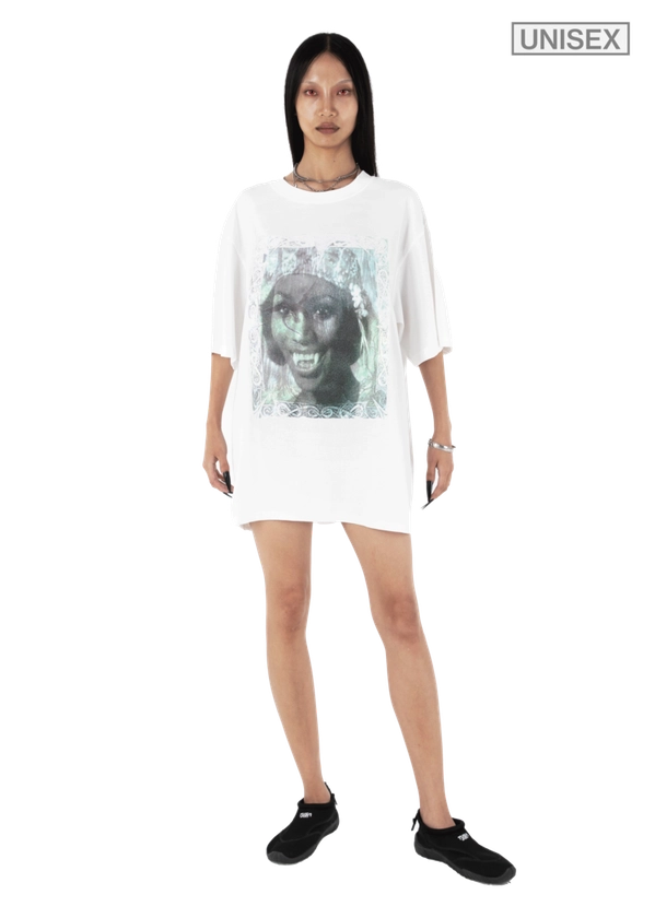 GLITTER VAMPIRE OVERSIZED TEE IN WHITE : 604SERVICE