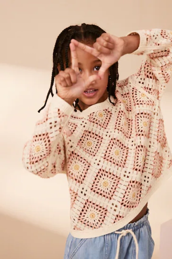 Buy Peach Pink Crochet Jumper (3-16yrs) from the Next UK online shop