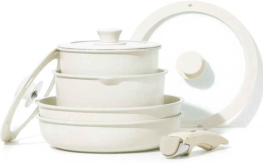 CAROTE Batterie de Cuisine Induction 8 Pi¨¨ces, Rev¨ºtement Antiadh¨¦sif, Poele Induction 20cm, Casserole 18cm/20cm, Sauteuse 26cm, Poign¨¦e Amovible, Couvercle, Passe au Four