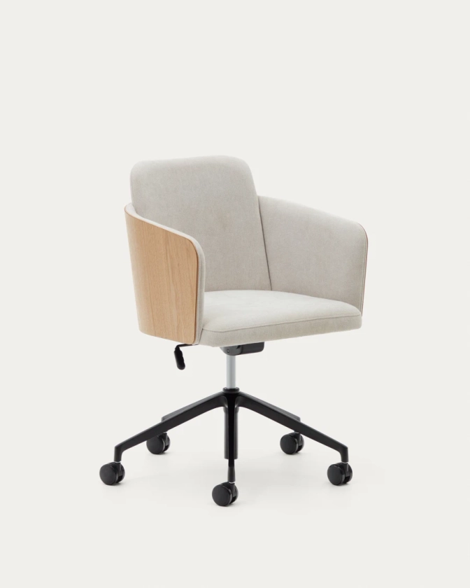 Chaise de bureau Madai chenille beige et placage en frêne finition naturelle FSC Mix Credit | Kave Home®