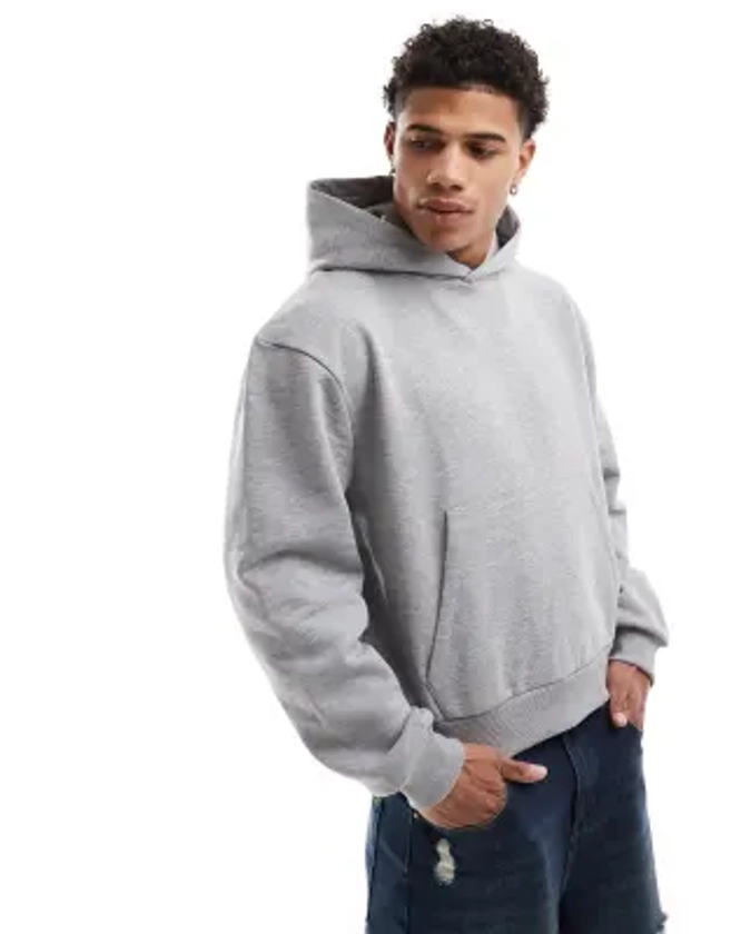 ASOS DESIGN heavyweight boxy oversized hoodie 400gsm in grey marl | ASOS