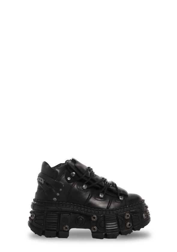 New Rock Short Leather Platform Boots - Black