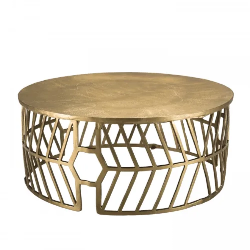 Table basse ronde pietement graphique aluminium doré D89 | Maisons du Monde