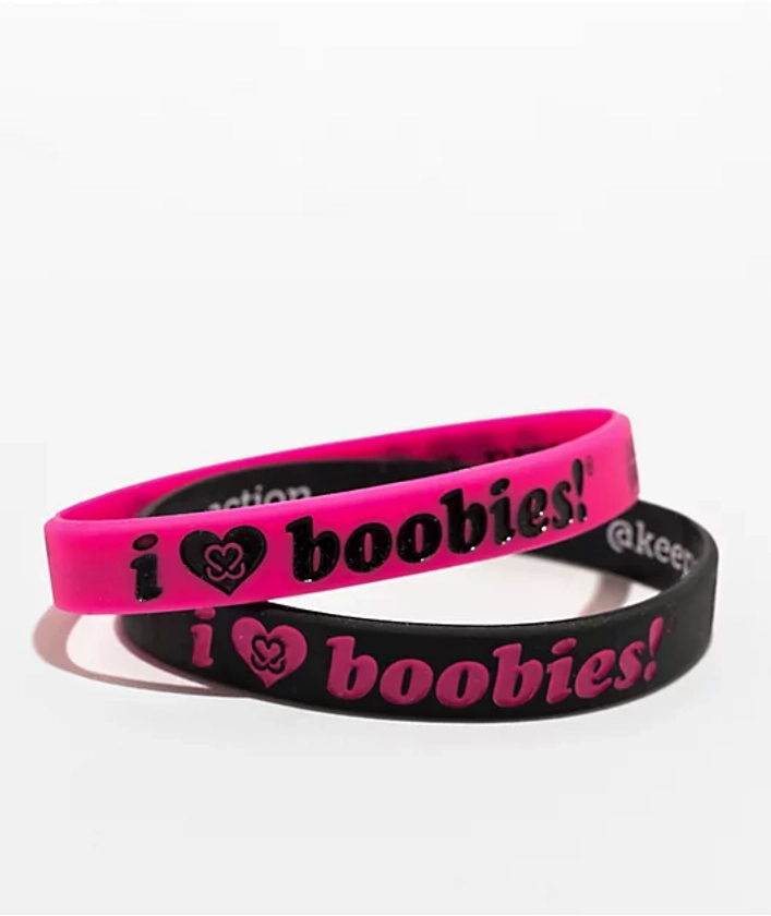 Keep A Breast Foundation I Heart Boobies Fuchsia & Black Mini 2 Pack Bracelets | Zumiez