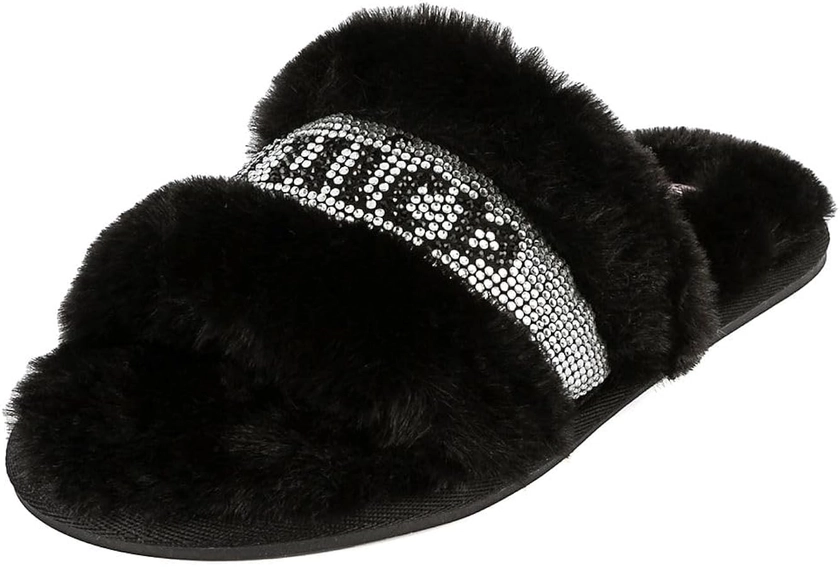 Juicy Couture Women's Slide Sandals With Faux Fur Slipper Sandals, Furry Slides, Womens Slip On Slippers