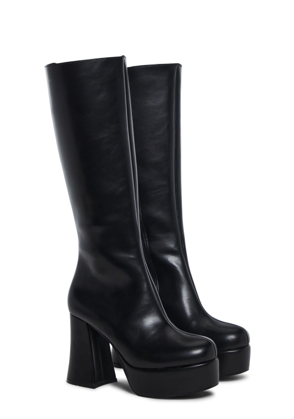 Sugar Thrillz Go Go Platform Boots With Side Zip Closures Girly Demure 60s Sexy - Black