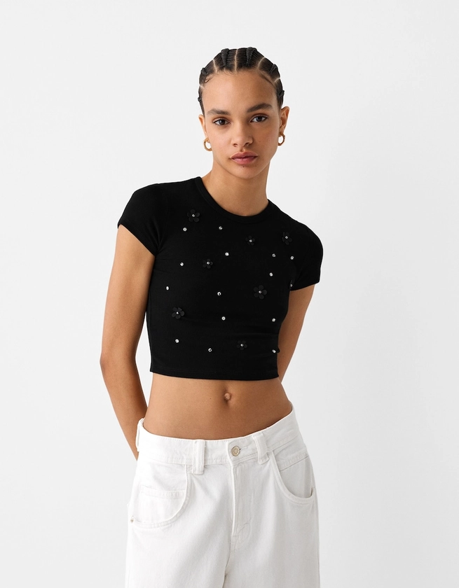 T-shirt manches courtes cropped détail - HOMME - BSK Teen