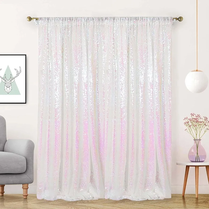 Iridescent Sequin Backdrop Curtain 10FTx10FT 1 Panel Glitter Metallic Photography Background Drapes for Wedding Birthday Events Baby Shower Party Decorartion