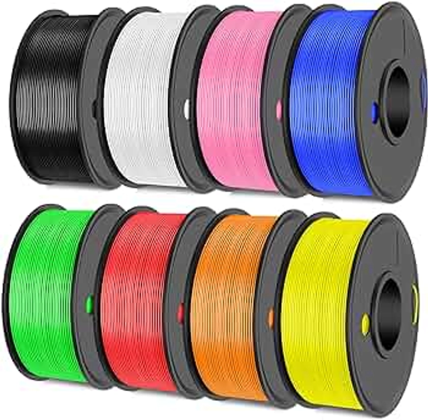 SUNLU High Speed PLA Filament Mini Pack, 30mm/s - 600mm/s Print Range, High Flow Speedy 3D Printer PLA Filament Bundle, 250g/Spool, Black+White+Green+Blue+Red+Orange+Yellow+Pink