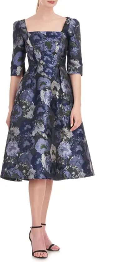 Kay Unger Piper Floral Jacquard Fit & Flare Midi Dress | Nordstrom