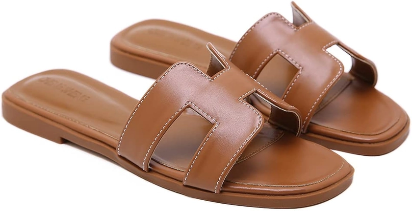 Amazon.com | Stratuxx Kaze Womens Flat Sandals Flat Slide Sandals Band Sandals White Black Brown Metallic Sandals | Flats