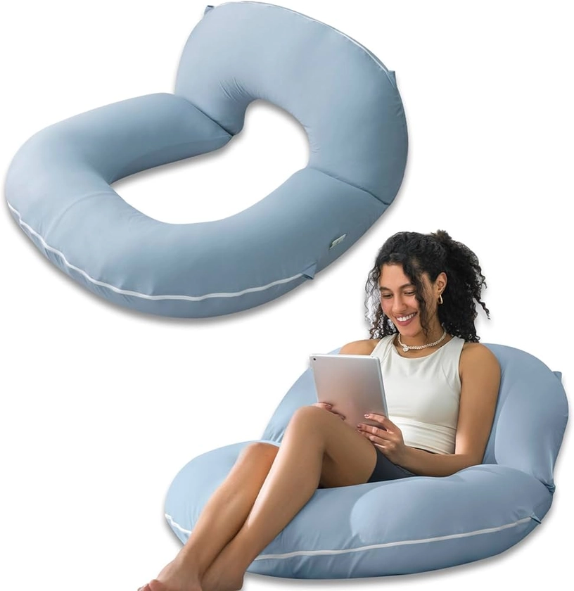 INSEN Reading Pillow, Back Pillow for Sitting in Bed for Reading, Nurse & Relax, Reading Pillow for Adults, Moms & Kids, Sit Up Pillow for Bed (Cooling Cotton-Blue, Basic)