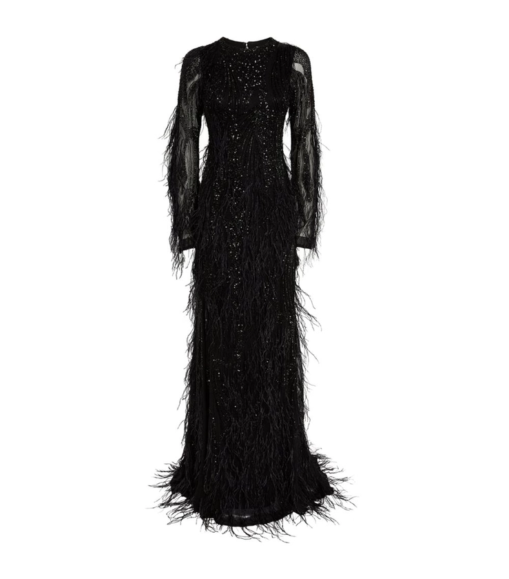 Womens Rachel Gilbert black Feather-Embellished Aster Gown