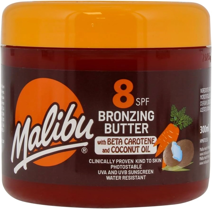 Malibu Sun SPF 8 Bronzing Tanning Body Butter with Beta Carotene and Coconut Oil, Water Resistant, Tropical Coconut Fragrance, 300ml : Amazon.co.uk: Beauty
