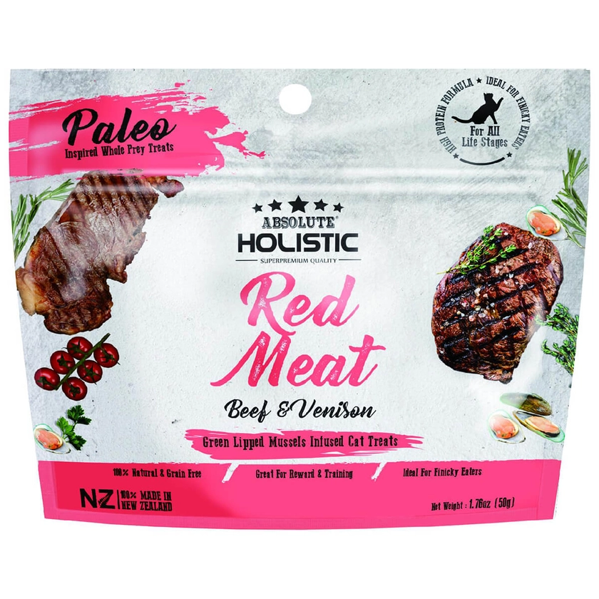 Absolute Holistic Red Meat Beef & Vension Air Dried Cat Treats 50g