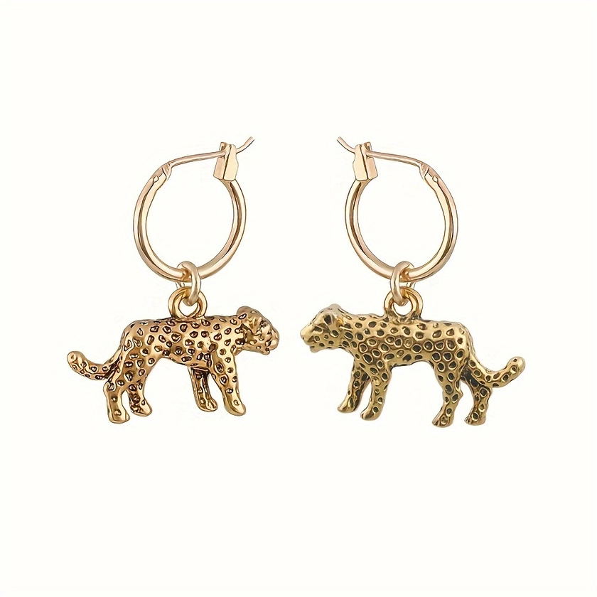 Golden/ Silvery Leopard Design Dangle Earrings Retro Elegant Style Zinc Alloy Jewelry Creative Female Gift