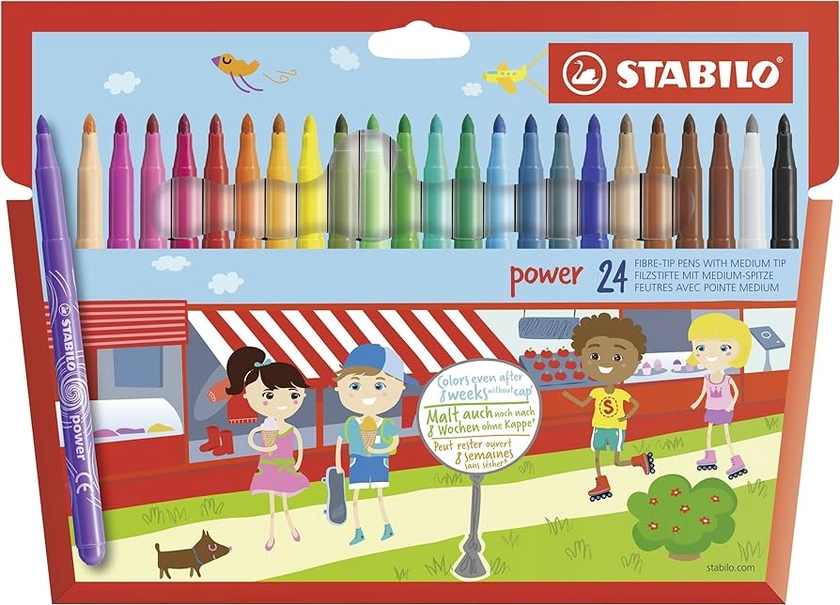 Medium Fibre-Tip Pen - STABILO power - Pack of 24 - Assorted Colours