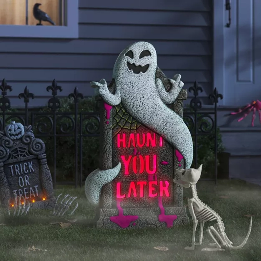 35" Lit 'Haunt You Later' Foam Tombstone Outdoor Halloween Decorative Prop - Hyde & EEK! Boutique™