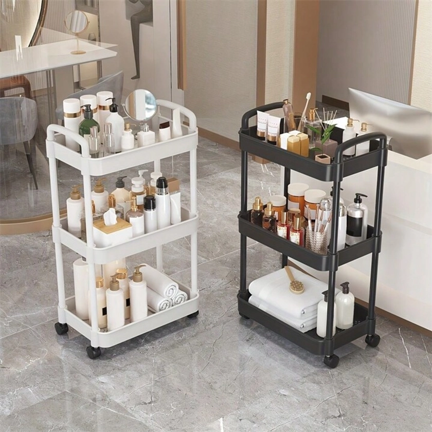 1 Set White Multi-Layer Mobile Storage Cart With Universal Wheels, Simple & Convenient Design, Suitable For Kitchen, Bedroom, Bathroom, And Toilet