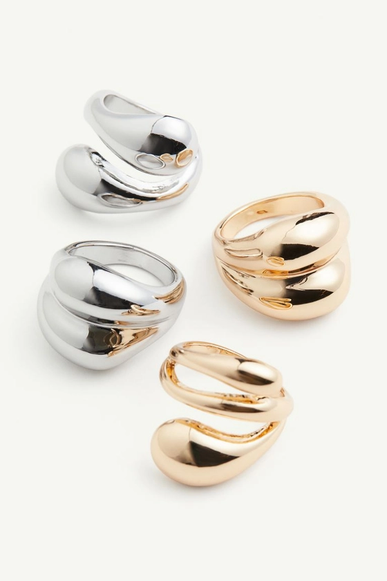 Robustní prsten 4 kusy - Zlatá/stříbrná - ŽENY | H&M CZ