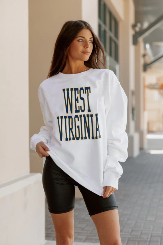 WEST VIRGINIA MOUNTAINEERS PLAY BY PLAY CLASSIC CREW FLEECE BY MADI PR