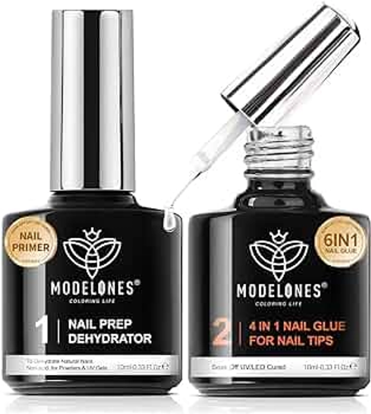 modelones Colle Faux Ongles 6 in 1 und Primer Gel , Gummy Base Pose Americaine, Extra Forte, Capsule Sets de Manucure,Longue Duré Nail Extend UV/LED Onglerie