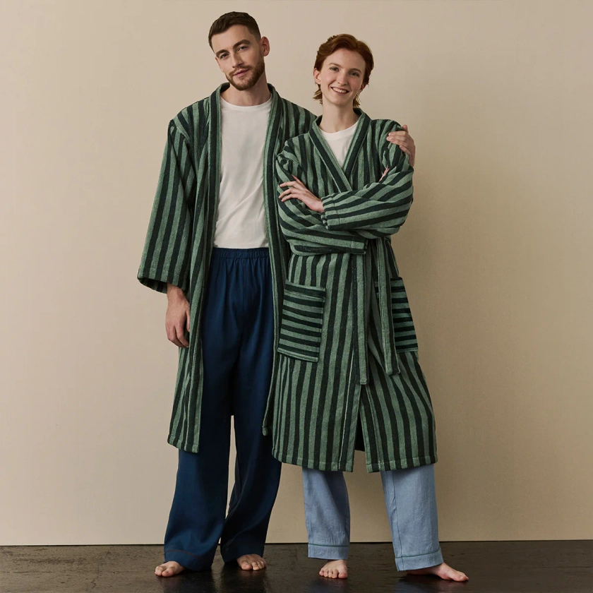 Pine Green Pembroke Stripe Cotton Robe