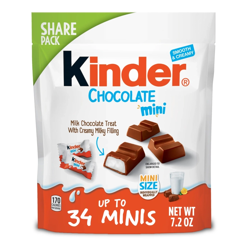 Kinder Chocolate Mini, Barras de Chocolate con Leche, Dulces Envueltos Individualmente, hasta 34 Minis