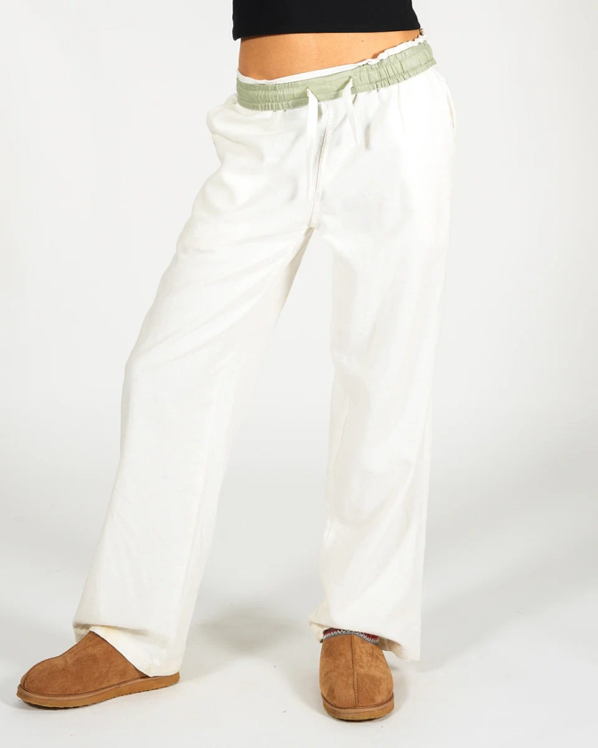 White and Green Flipin' Linen Trousers