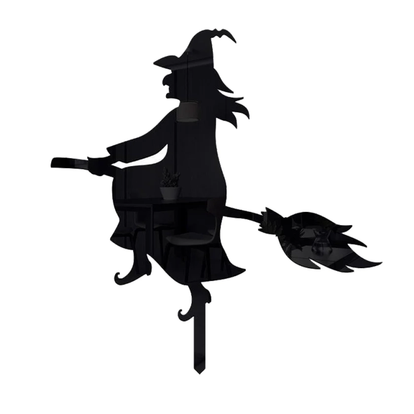 Qumonin Outdoor Witch Sign with Stake: Black Silhouette Halloween Decoration for Garden