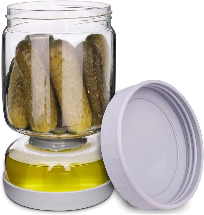 Amazon.com: Homnoble Pickle and Olive Hourglass Jar with Strainer Flip for Pickle Juice Separator from Wet and Dry, Upgrade Food-grade ABS Lid and BPA Free Hourglass Jar for Airtight Storage: Home & Kitchen