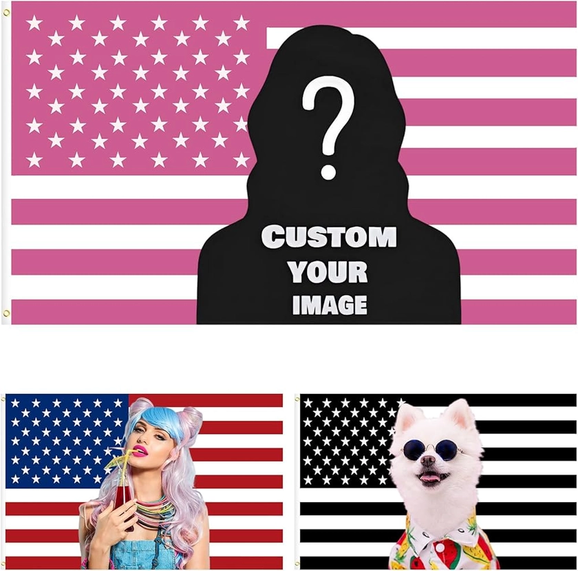 Custom Pink America Flag 3X5 Ft Anti-Fading Custom image Flag Design Your Image Funny Flags for Outdoors Living Room Bedroom