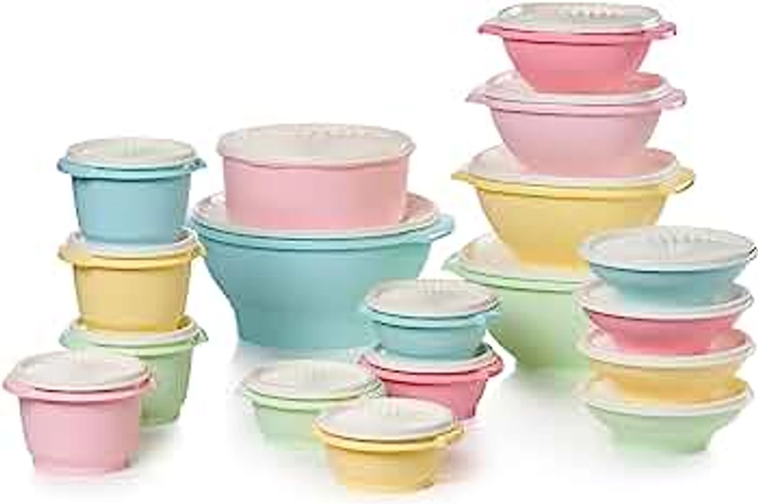 Tupperware Heritage Collection 36 Piece Food Storage Container Set in Vintage Colors- Dishwasher Safe & BPA Free - (18 containers + 18 lids)