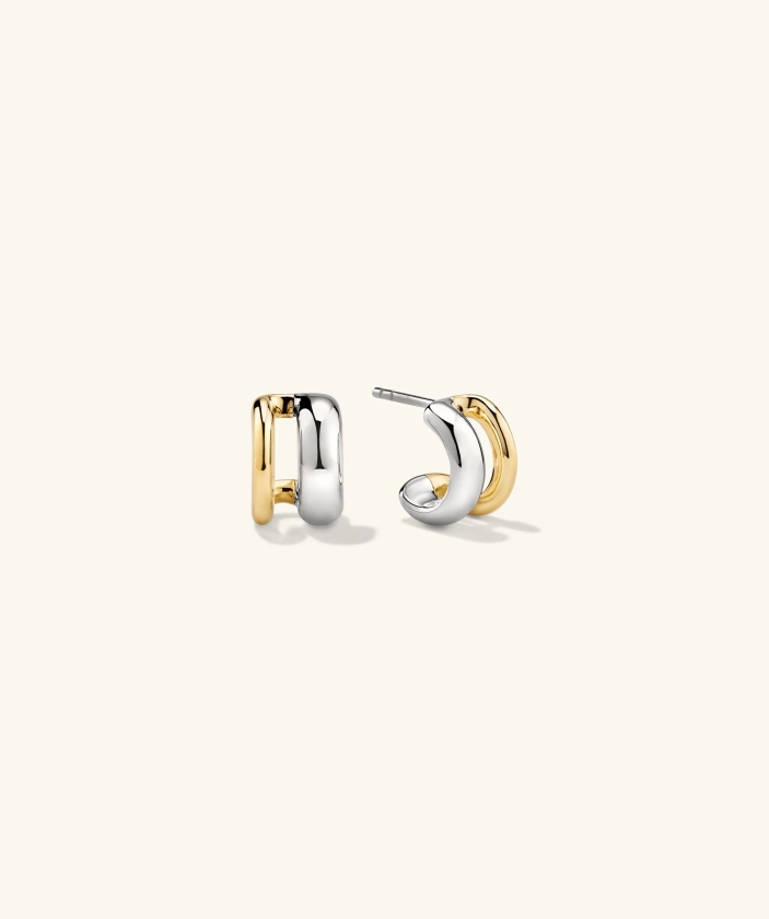 18k Gold Vermeil and Sterling Silver Duet Mixed Huggie Hoop Earrings - Jewelry | Mejuri