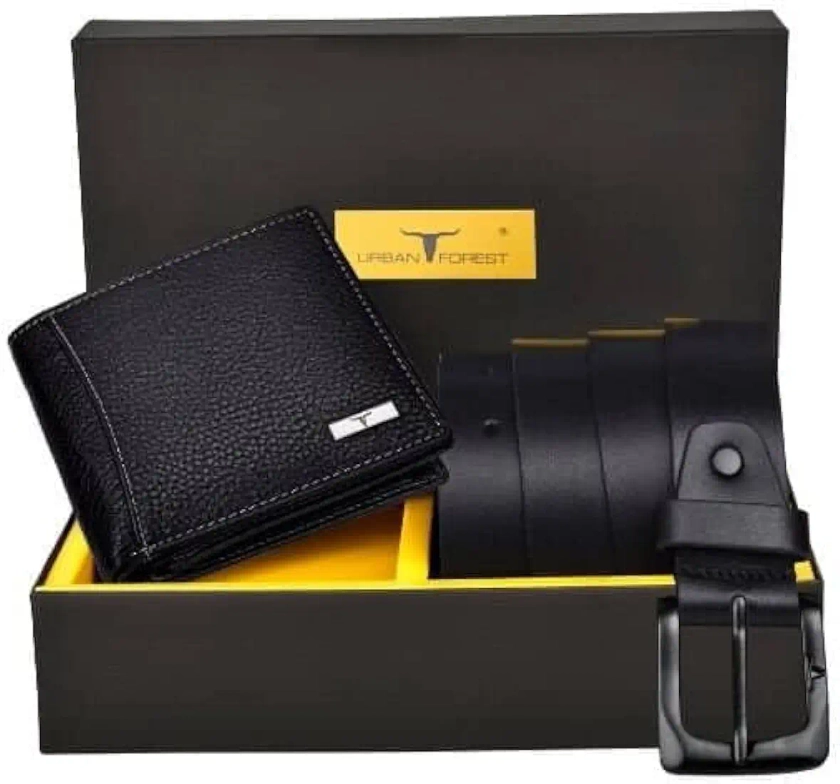 Buy URBAN FOREST Brian Black Leather Wallet & Black Casual Belt Combo Gift Set for Men at Amazon.in