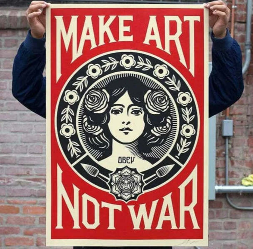 Make Art Not War Offset Lithograph On Thick Cream Speckle Tone Paper | Shepard Fairey | Vinterior