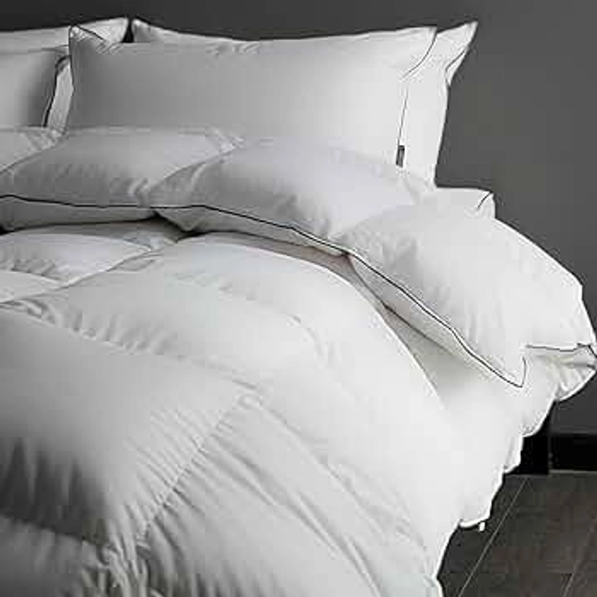 Luxury Feathers Down Comforter Oversized King Size - 750 Fill Power All Season Duvet Insert, Ultra-Soft Hotel Collection Comforter, Fluffy and Cozy - Ivory White, Oversized King 120 X 98”