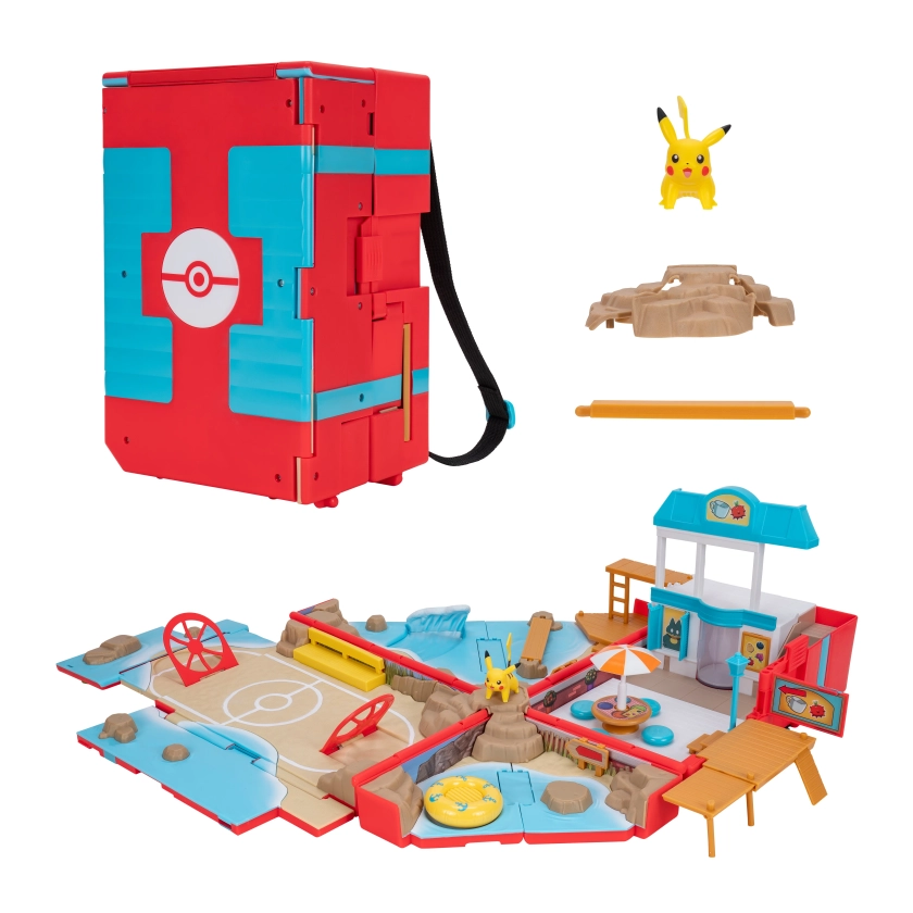 Pokémon Carry Case Beach Battle Playset - Portable Transforming Backpack Playset with 2-inch Pikachu Battle Figure